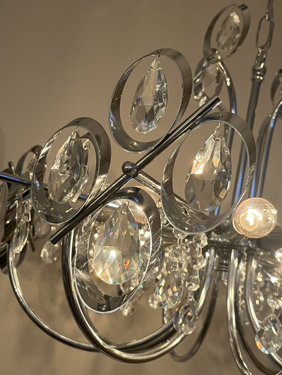 Image 1 of Lustre de l'âge de l'espace des années 60, cadre chromé, cristal en parfait état