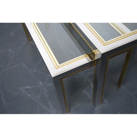 Image 1 of Ensemble de 3 tables basses vintage en laiton et verre, France 1970