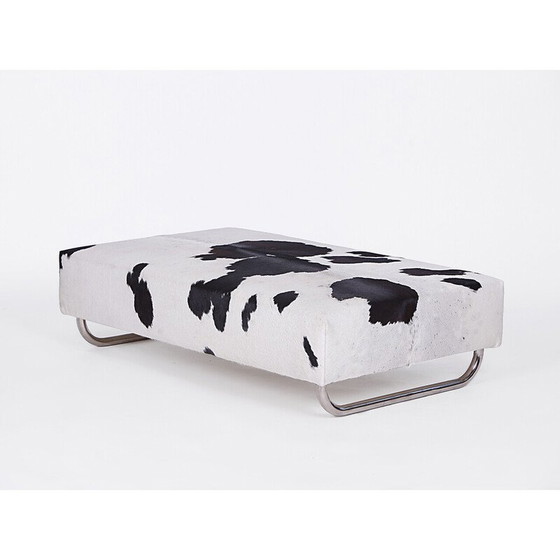 Image 1 of Banc vintage en acier tubulaire et peau de vache, République tchèque, années 1940