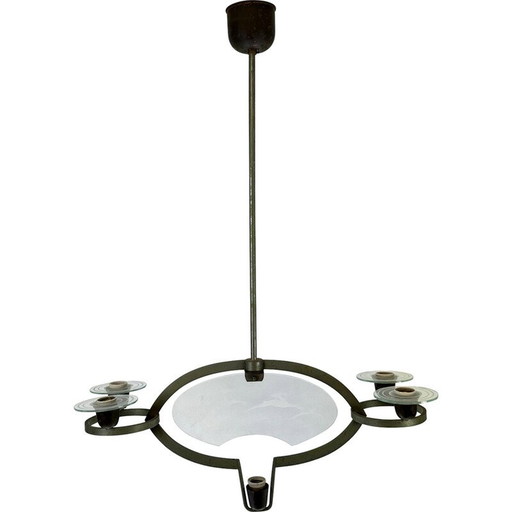 Lustre Vintage Art Déco en laiton massif laqué et verre par Pietro Chiesa, Italie 1930