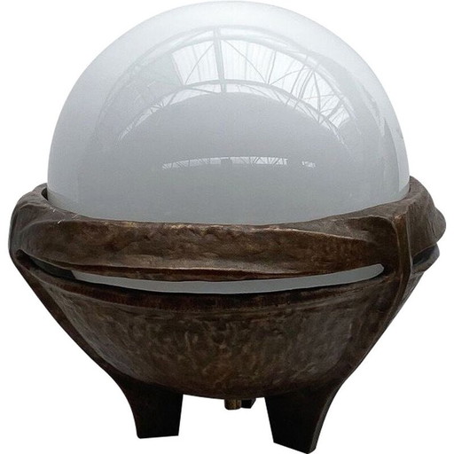 Lampe en bronze et opaline du milieu du siècle, Italie 1970