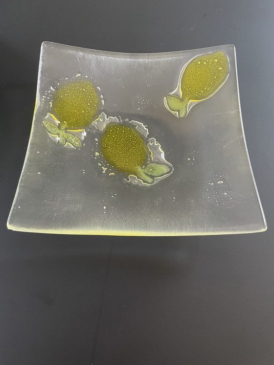 Image 1 of Coupe carrée en verre avec décoration au citron - Glass Art