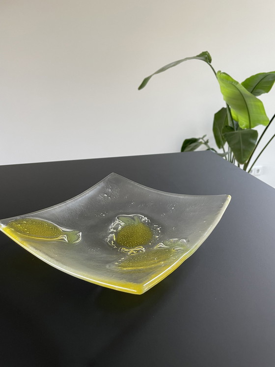 Image 1 of Coupe carrée en verre avec décoration au citron - Glass Art