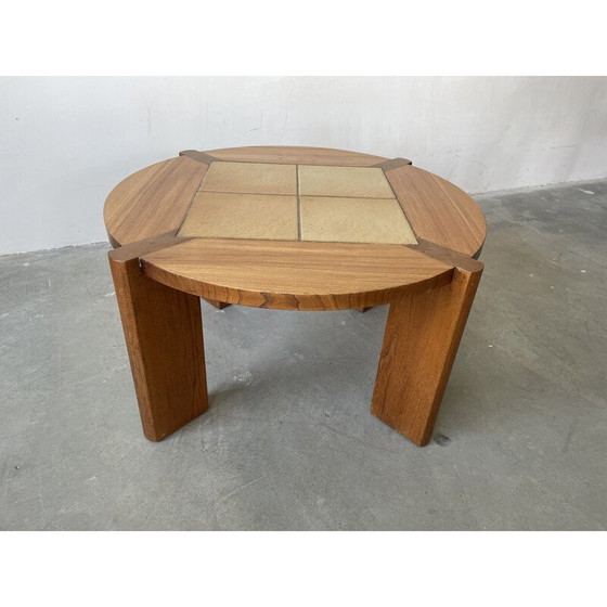 Image 1 of Table basse vintage en orme massif et céramique pour Maison Regain, 1970