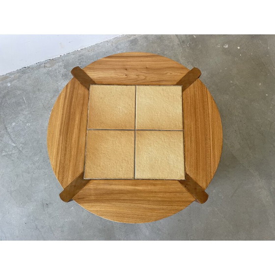 Image 1 of Table basse vintage en orme massif et céramique pour Maison Regain, 1970