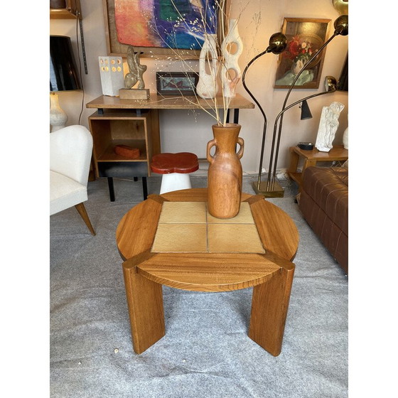 Image 1 of Table basse vintage en orme massif et céramique pour Maison Regain, 1970