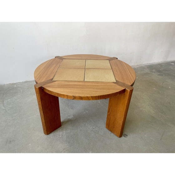 Image 1 of Table basse vintage en orme massif et céramique pour Maison Regain, 1970