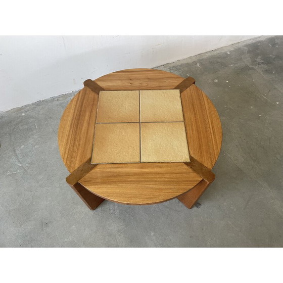 Image 1 of Table basse vintage en orme massif et céramique pour Maison Regain, 1970