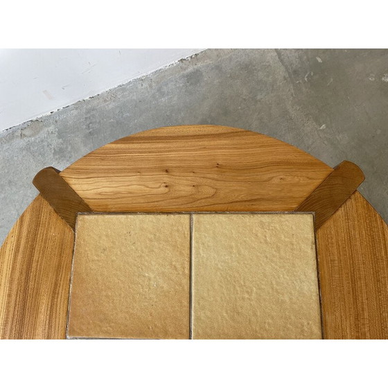 Image 1 of Table basse vintage en orme massif et céramique pour Maison Regain, 1970