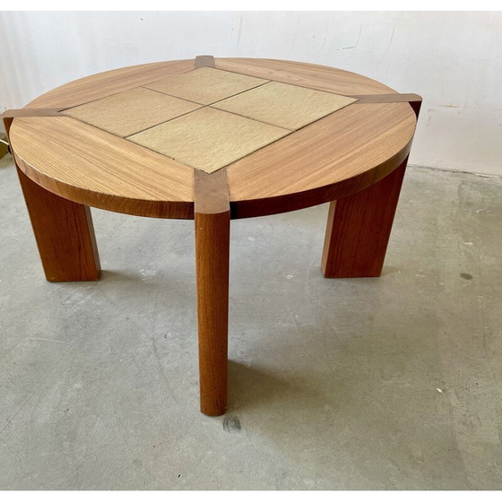 Image 1 of Table basse vintage en orme massif et céramique pour Maison Regain, 1970