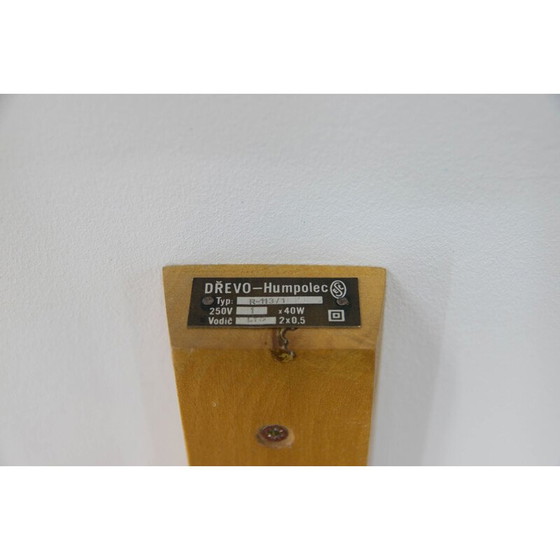 Image 1 of Lustre et applique vintage en verre et bois par Drevo Humpolec, Tchèque 1970