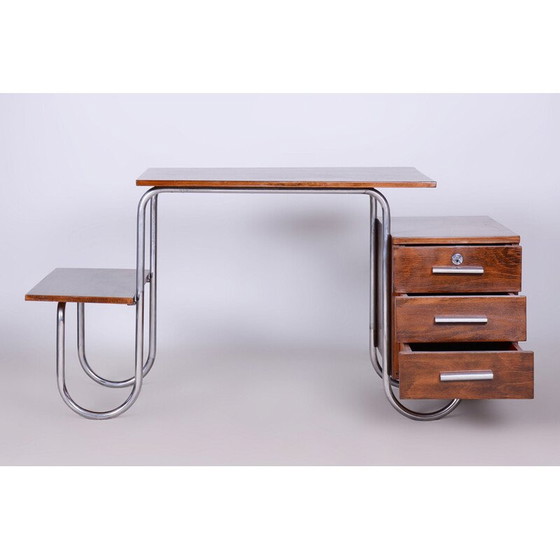 Image 1 of Bureau Bauhaus vintage en hêtre et acier chromé par Robert Slezak pour Slezak Factories, Tchécoslovaquie 1930