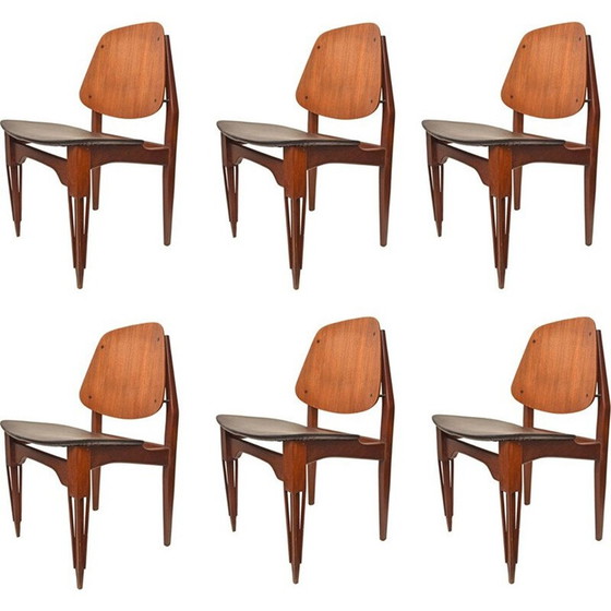 Image 1 of Ensemble de 6 chaises de salle à manger vintage en bois pour Fratelli Proserpio, Italie 1950