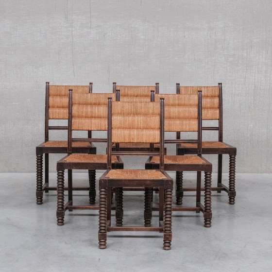 Image 1 of Ensemble de 6 chaises de salle à manger en jonc, France années 1950
