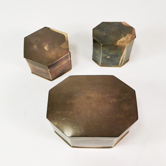 Image 1 of Ensemble de 3 boîtes en laiton Art Déco, Allemagne 1960