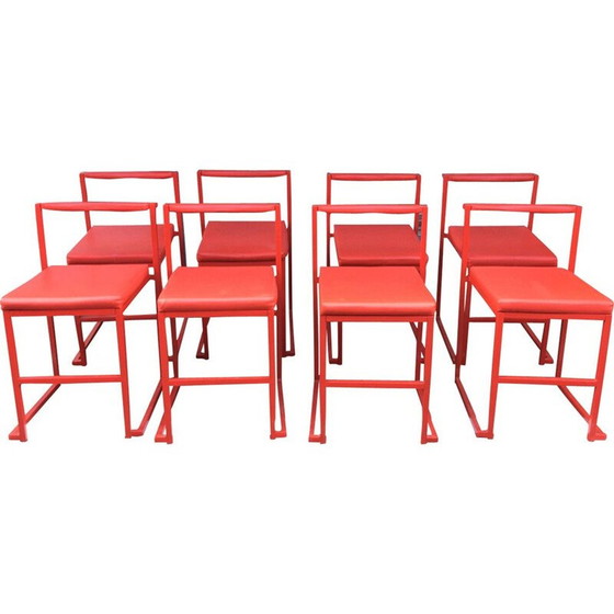 Image 1 of Ensemble de 8 chaises vintage rouge 1980