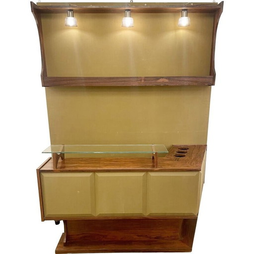 Bar en bois et textile vert du Mid Century, Italie années 1960