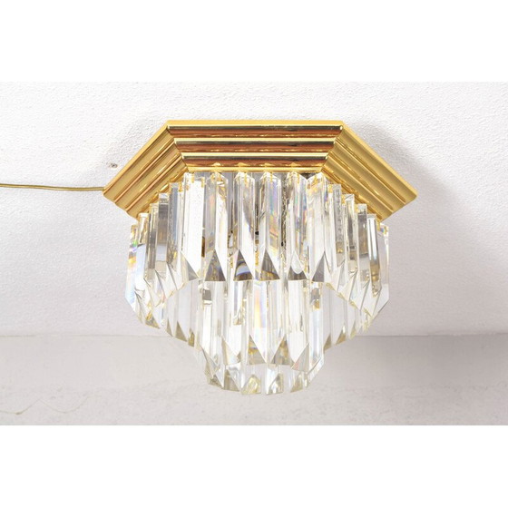 Image 1 of Plafonnier hexagonal Triedri vintage en verre de Murano et laiton par Venini, Italie