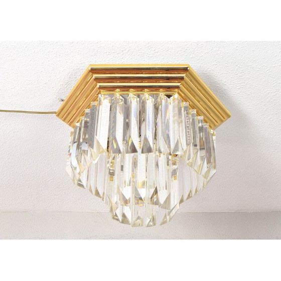 Image 1 of Plafonnier hexagonal Triedri vintage en verre de Murano et laiton par Venini, Italie