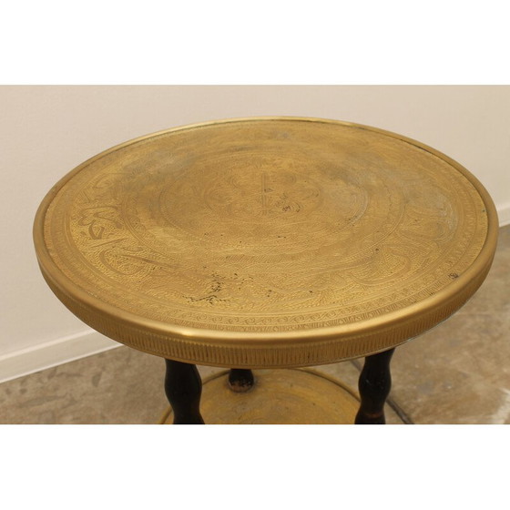 Image 1 of Table d'appoint ronde Vintage Art Deco en bois et laiton, années 1930