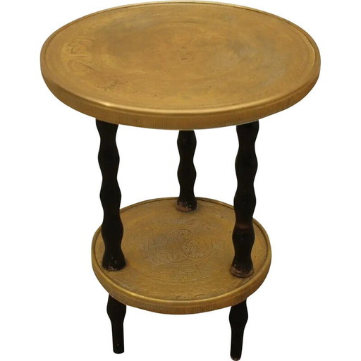 Table d'appoint ronde Vintage Art Deco en bois et laiton, années 1930