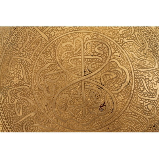 Image 1 of Table d'appoint ronde Vintage Art Deco en bois et laiton, années 1930