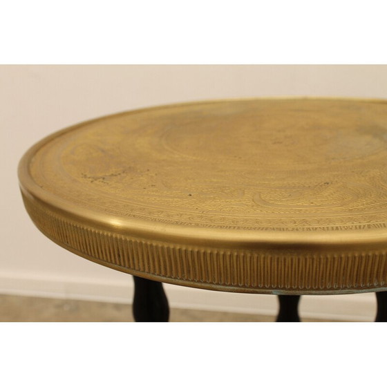 Image 1 of Table d'appoint ronde Vintage Art Deco en bois et laiton, années 1930