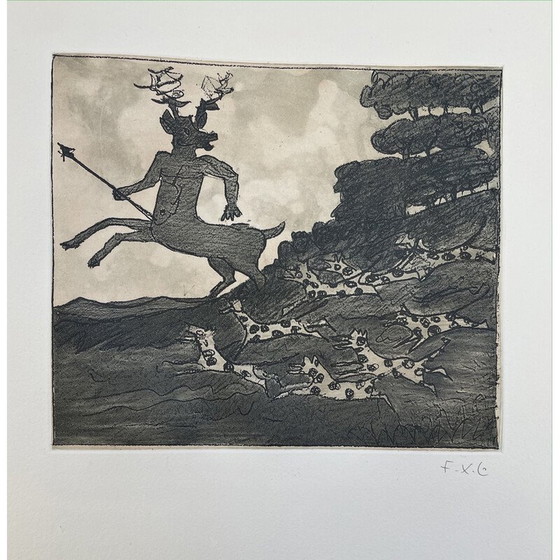 Image 1 of Gravure vintage "Actéon" sur papier par François Xavier Lalanne, France 2005s