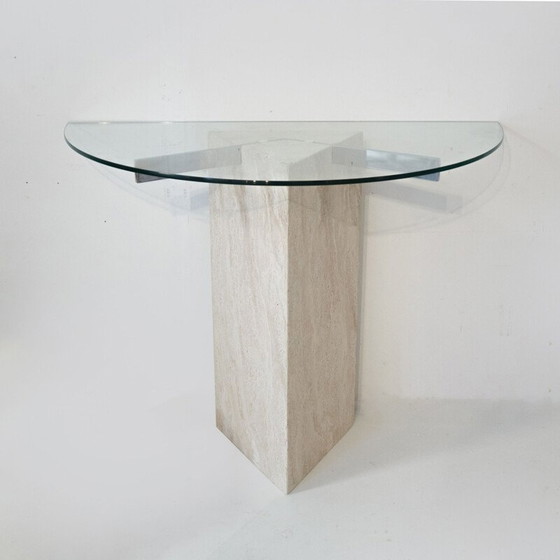 Image 1 of Console vintage en travertin et verre