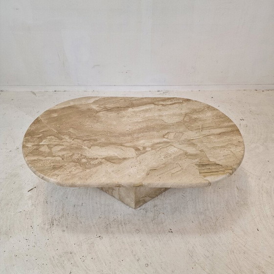 Image 1 of Table basse ovale en travertin, Italie 1980