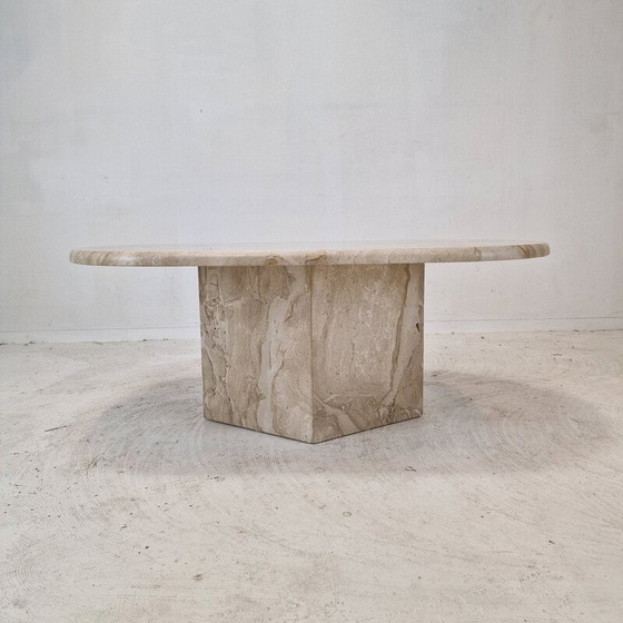 Image 1 of Table basse ovale en travertin, Italie 1980