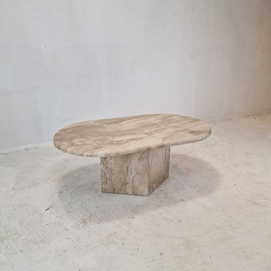 Image 1 of Table basse ovale en travertin, Italie 1980