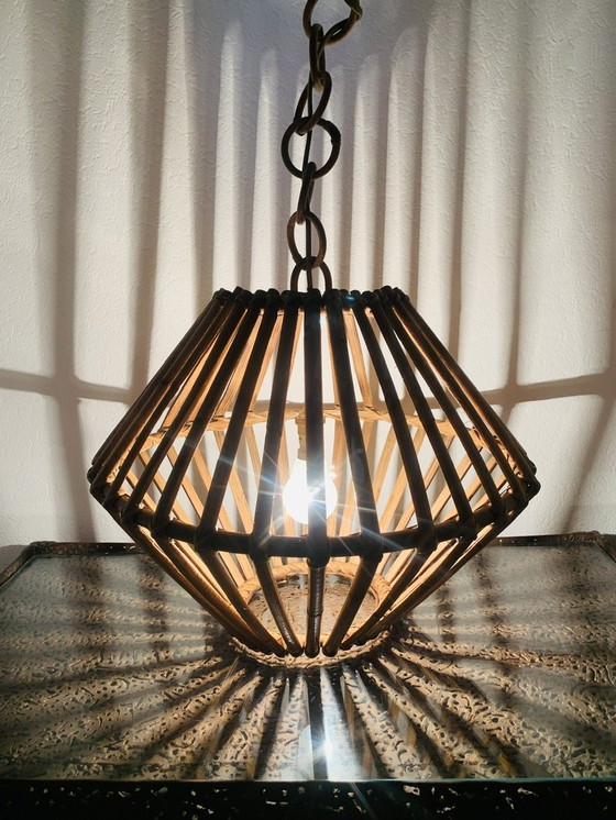 Image 1 of Lampe suspendue en bambou et rotin, Mid Century, années 1960