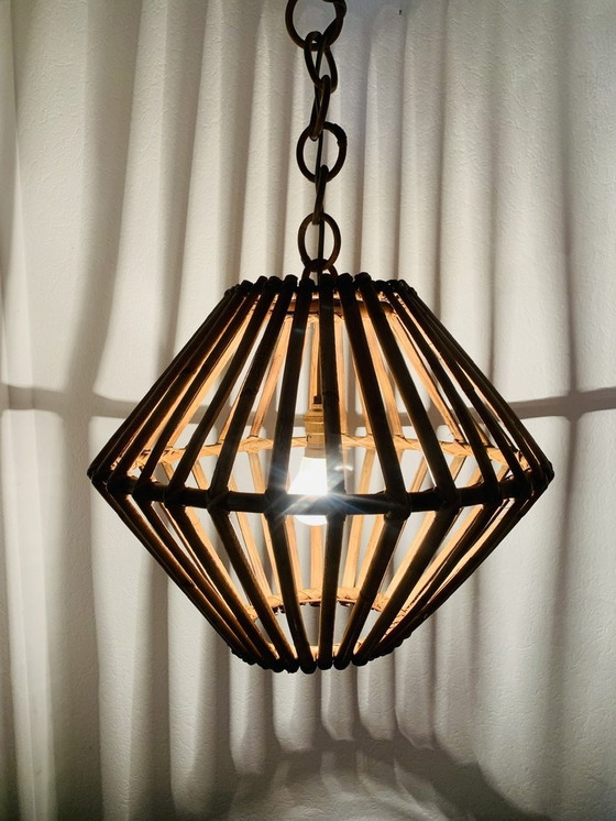 Image 1 of Lampe suspendue en bambou et rotin, Mid Century, années 1960