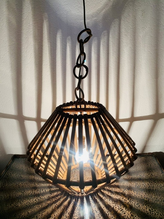 Image 1 of Lampe suspendue en bambou et rotin, Mid Century, années 1960