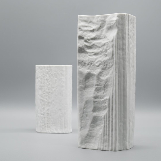 Image 1 of Vase Brutaliste Martin Freyer Rosenthal Studio-Linie Bisque Porcelaine Relief Duo
