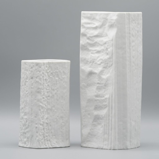 Vase Brutaliste Martin Freyer Rosenthal Studio-Linie Bisque Porcelaine Relief Duo