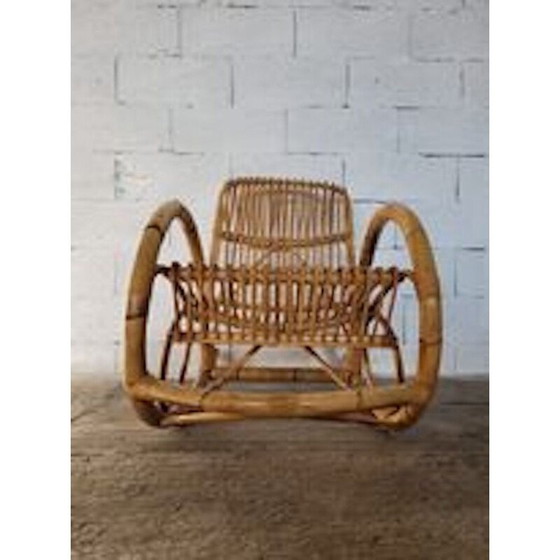 Image 1 of Chaise à bascule en rotin vintage, 1950