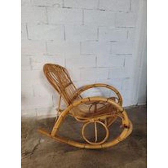 Image 1 of Chaise à bascule en rotin vintage, 1950