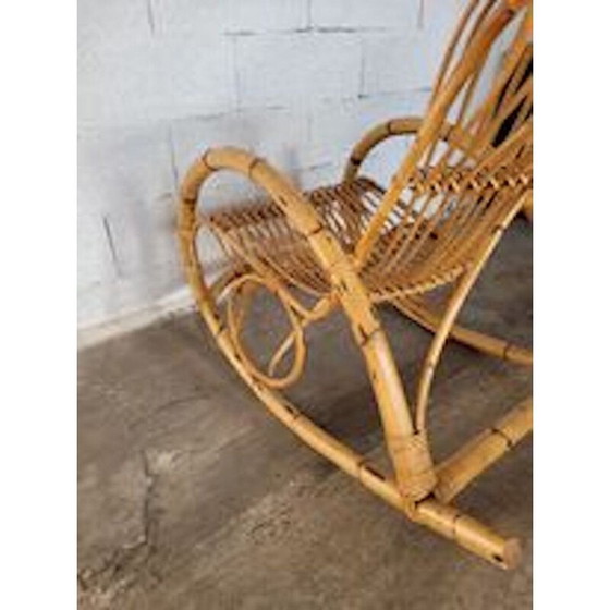 Image 1 of Chaise à bascule en rotin vintage, 1950