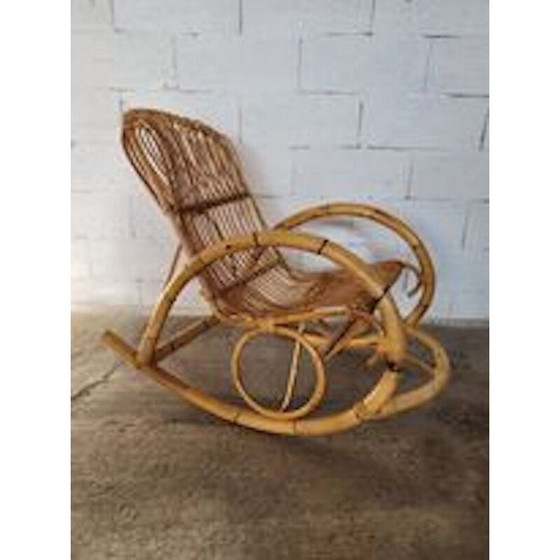 Image 1 of Chaise à bascule en rotin vintage, 1950