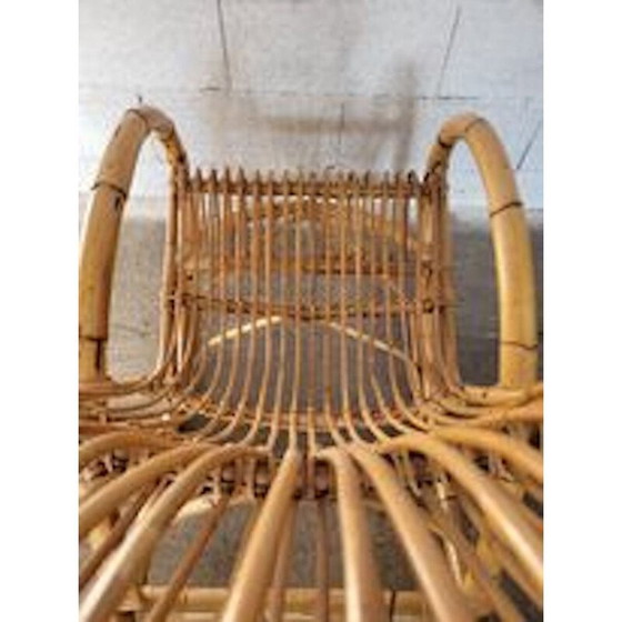 Image 1 of Chaise à bascule en rotin vintage, 1950