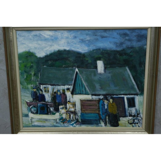 Image 1 of Huile sur toile scandinave vintage Scène de Kai Christensen, années 1960
