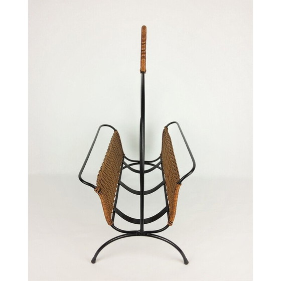 Image 1 of Porte-revues vintage en métal et rotin, 1960