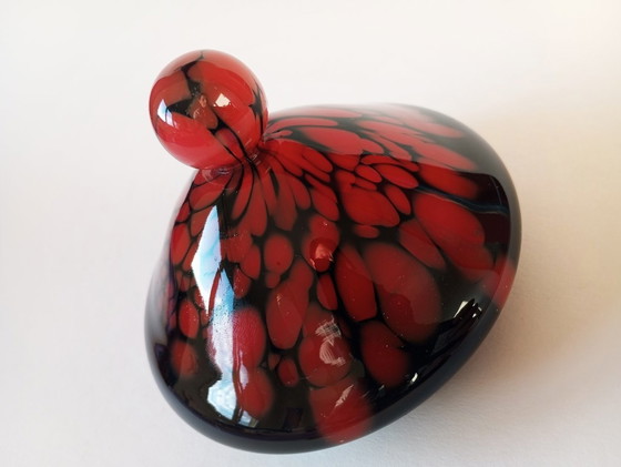 Image 1 of Rare bol à couvercle en verre Art-Déco noir/rouge "Tango" Kralik 1930S