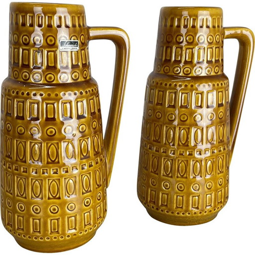 Paire de vases d'art vintage en lave grasse par Scheurich, Allemagne 1970