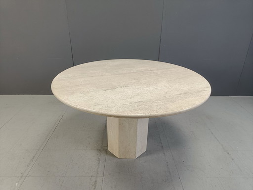 Table de salle à manger ronde en travertin, 1970S