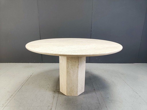 Table de salle à manger ronde en travertin, 1970S