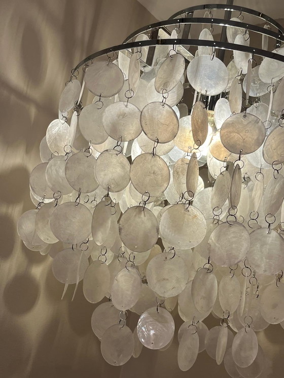 Image 1 of Taille L Capiz Shells Suspension Lamp Chrome Frame 45 Diameter