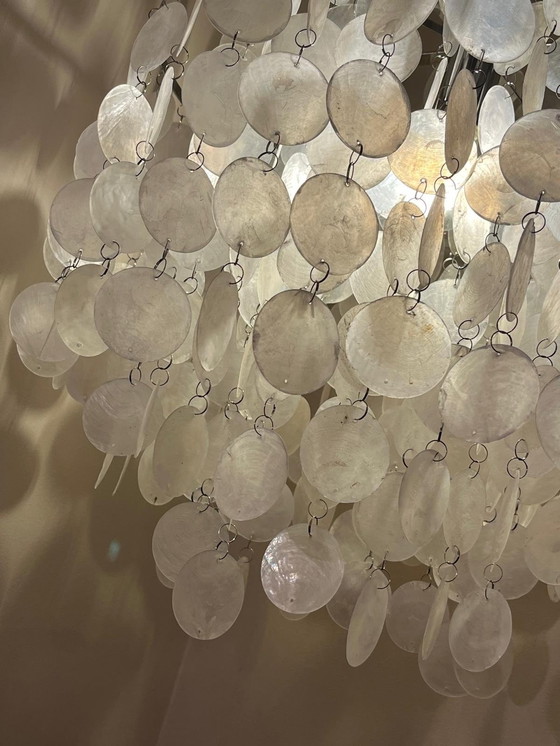 Image 1 of Taille L Capiz Shells Suspension Lamp Chrome Frame 45 Diameter